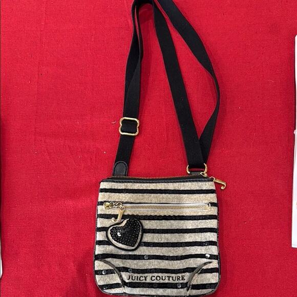 Juicy Couture Black and Gray Crossbody Bag with Striped Design - Picture 1 of 6
